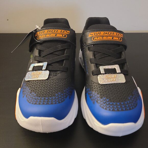 NEW Skechers Boys Size 3 Flex-Glow Bolt Light-Up Black & Blue Sneaker M3 NIB - Picture 2 of 9